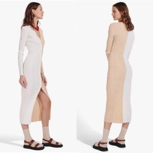 STAUD Shoko Colorblock Ribbed Midi Dress